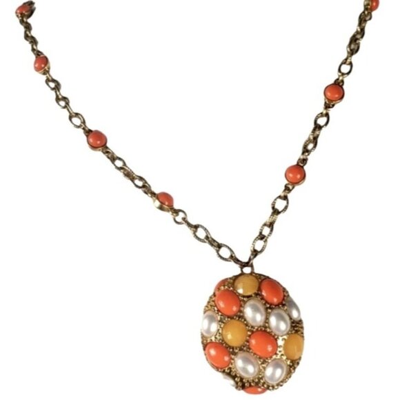 LIA SOPHIA- VICTORIAN REVIVAL FAUX PEARL CORAL STATEMENT NECKLACE WOMEN 39" - Picture 5 of 7